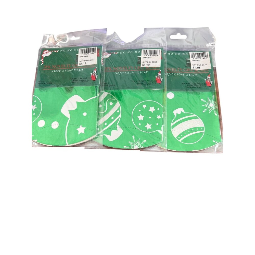3Pk Christmas Gift Boxes 3-3/4" X 3-3/4" X 1-1/8" Green Silver Total of 9 NEW